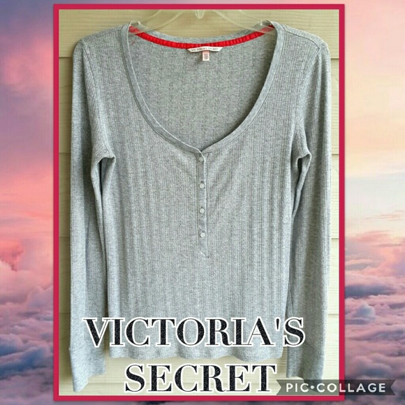 Victoria's Secret Heather Grey Metallic Knit Long-sleeve Layering Henley Top - Picture 2 of 13